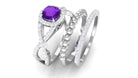 Genuine Amethyst Stackable Ring Set with Moissanite Amethyst - ( AAA ) - Quality - Rosec Jewels