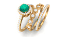 Cushion Cut Emerald Stackable Ring Set with Moissanite Emerald - ( AAA ) - Quality - Rosec Jewels