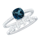 Cushion Cut London Blue Topaz Solitaire Ring Set with Diamond Stackable Band London Blue Topaz - ( AAA ) - Quality - Rosec Jewels