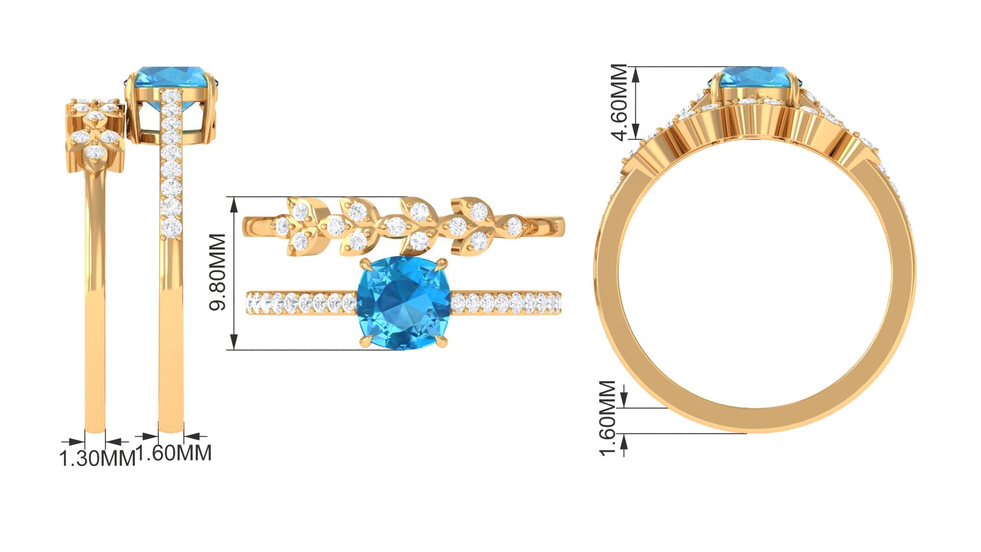 Swiss Blue Topaz and Diamond Stackable Ring Set Swiss Blue Topaz - ( AAA ) - Quality - Rosec Jewels