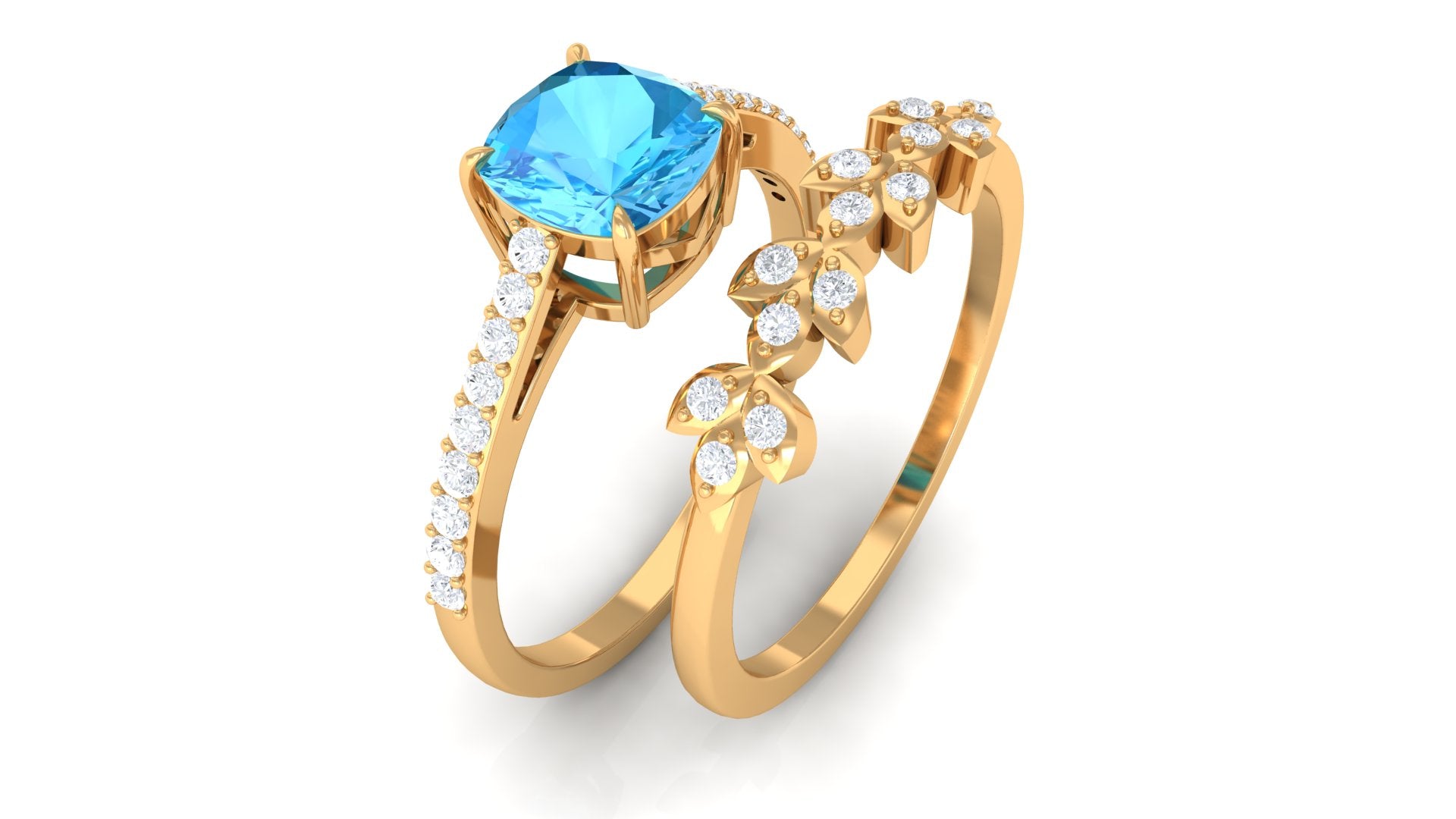 Swiss Blue Topaz and Diamond Stackable Ring Set Swiss Blue Topaz - ( AAA ) - Quality - Rosec Jewels