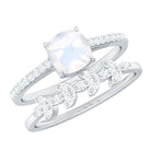 Cushion Cut Moonstone Stackable Ring Set with Diamond Moonstone - ( AAA ) - Quality - Rosec Jewels