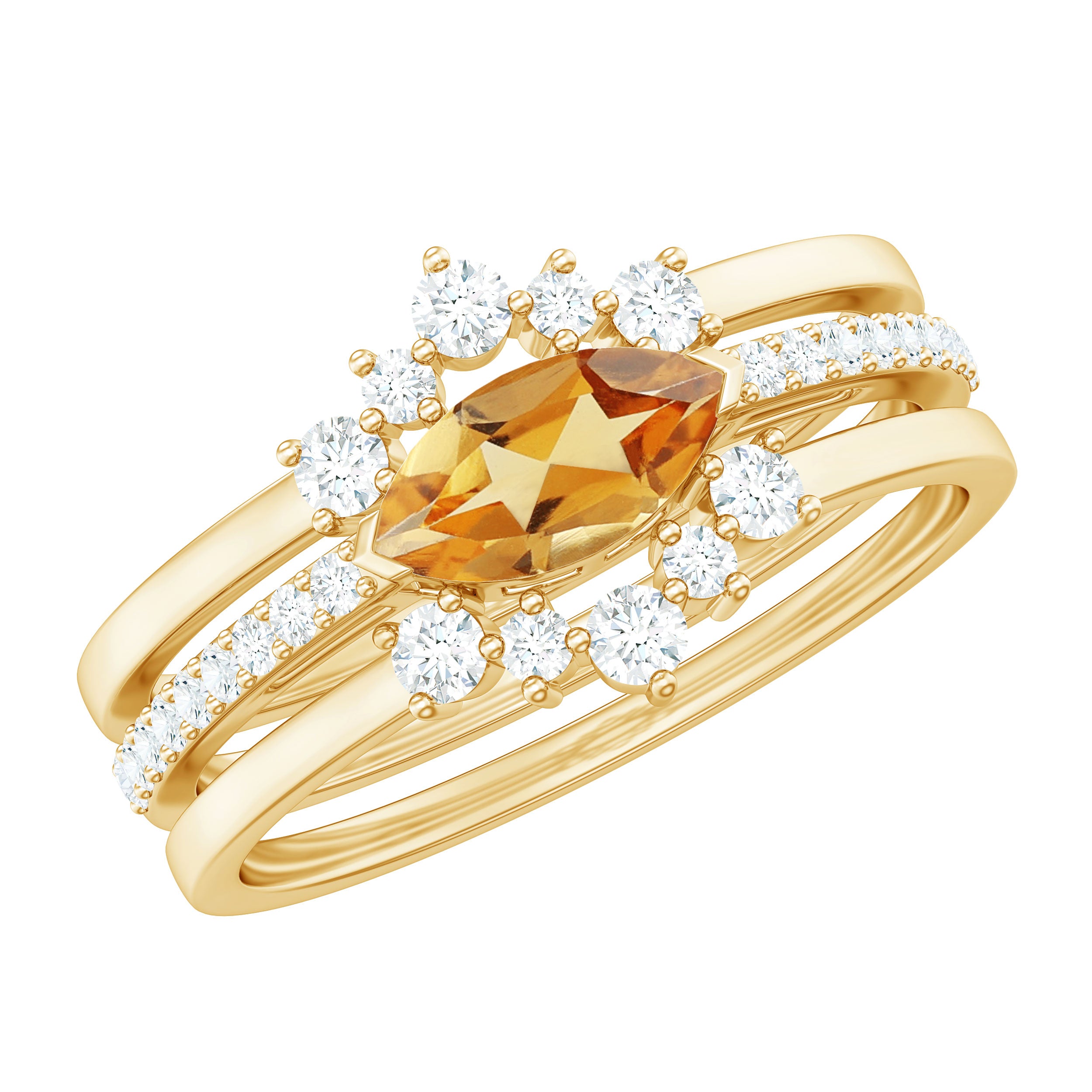 1.50 CT Natural Citrine Stackable Ring Set with Moissanite Citrine - ( AAA ) - Quality - Rosec Jewels