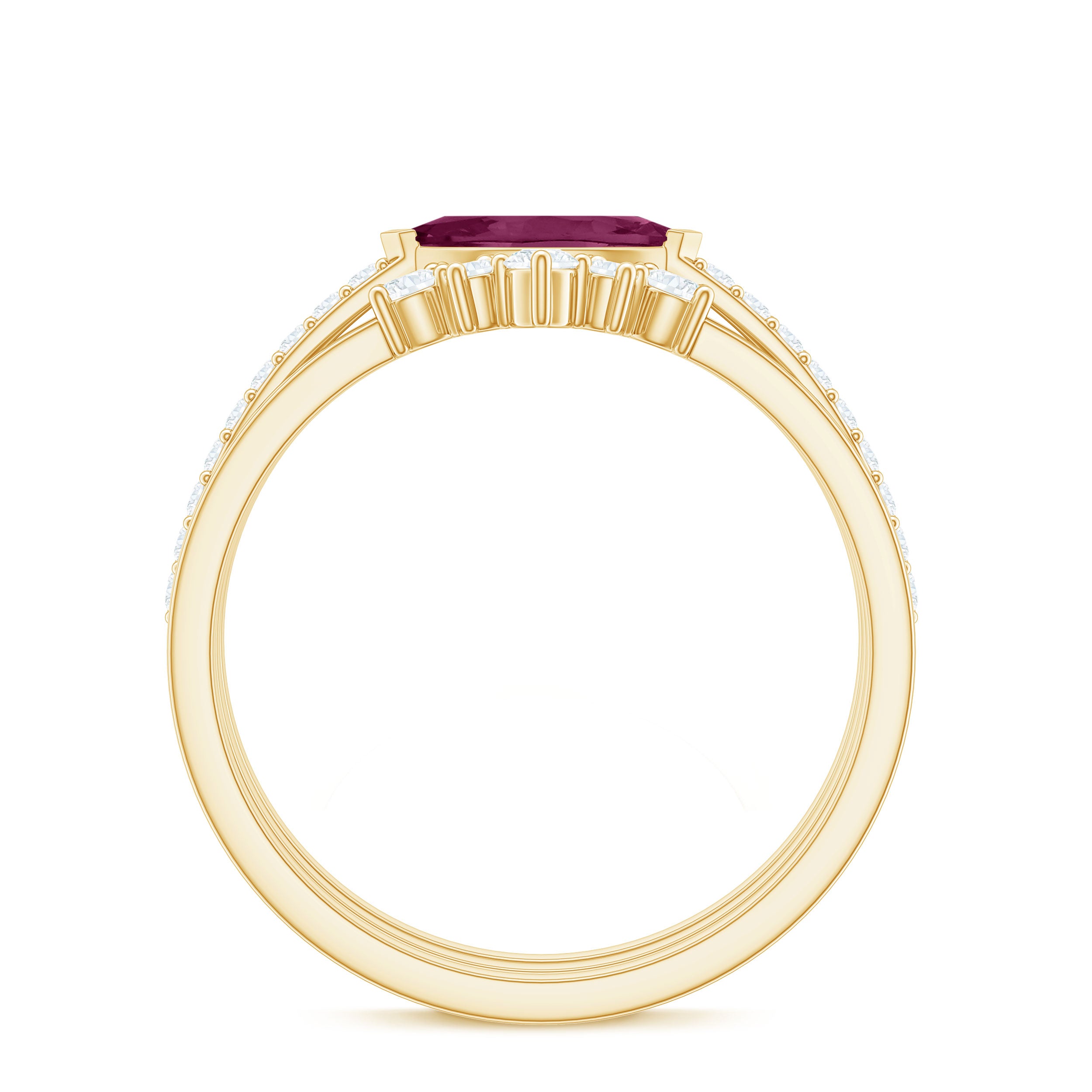 1.50 CT Real Rhodolite and Diamond Stackable Ring Set Rhodolite - ( AAA ) - Quality - Rosec Jewels