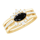 Marquise Cut Black Onyx Ring Set with Diamond Black Onyx - ( AAA ) - Quality - Rosec Jewels