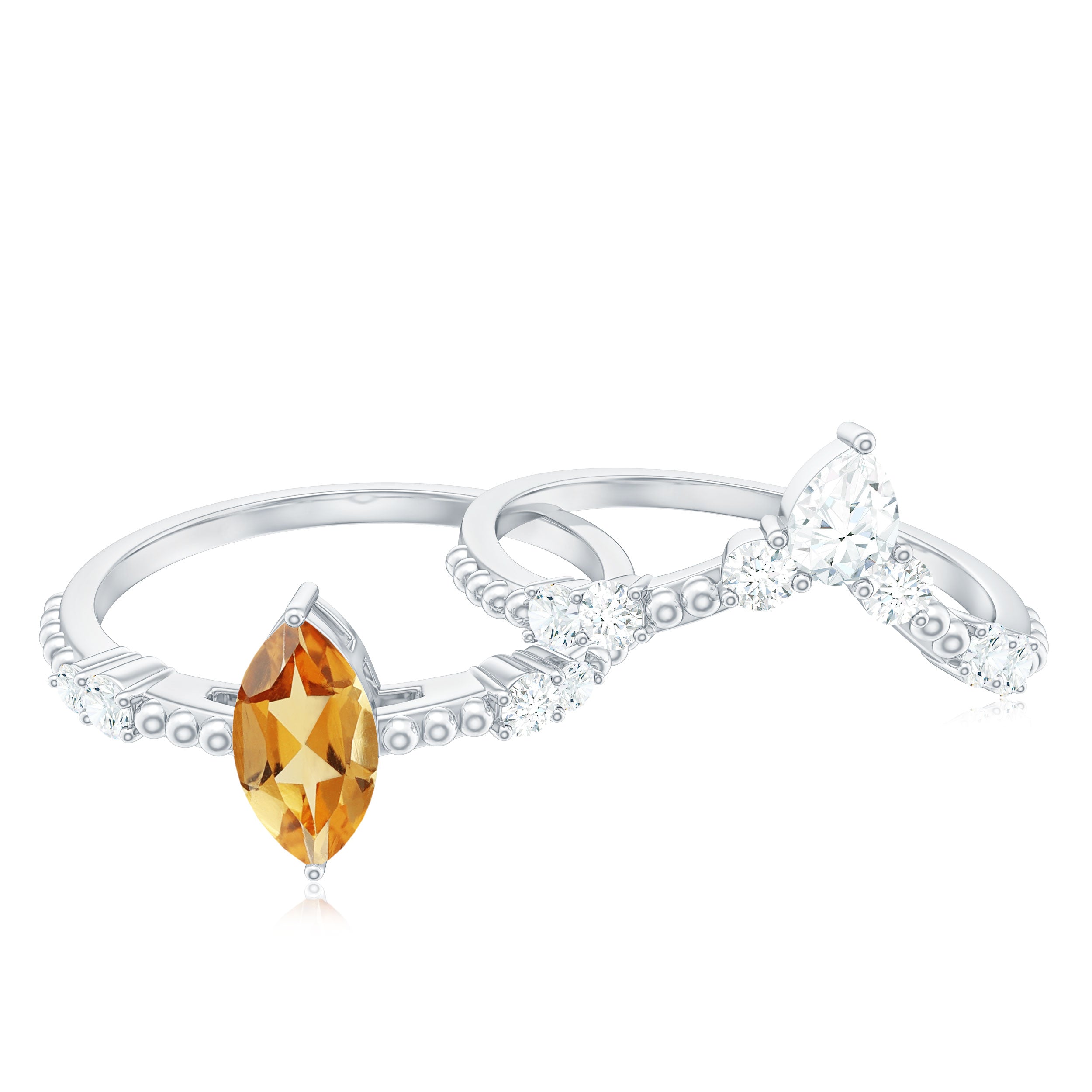 1.50 CT Natural Citrine and Moissanite Beaded Ring Set Citrine - ( AAA ) - Quality - Rosec Jewels