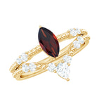 Natural Garnet and Diamond Ring Set Garnet - ( AAA ) - Quality - Rosec Jewels