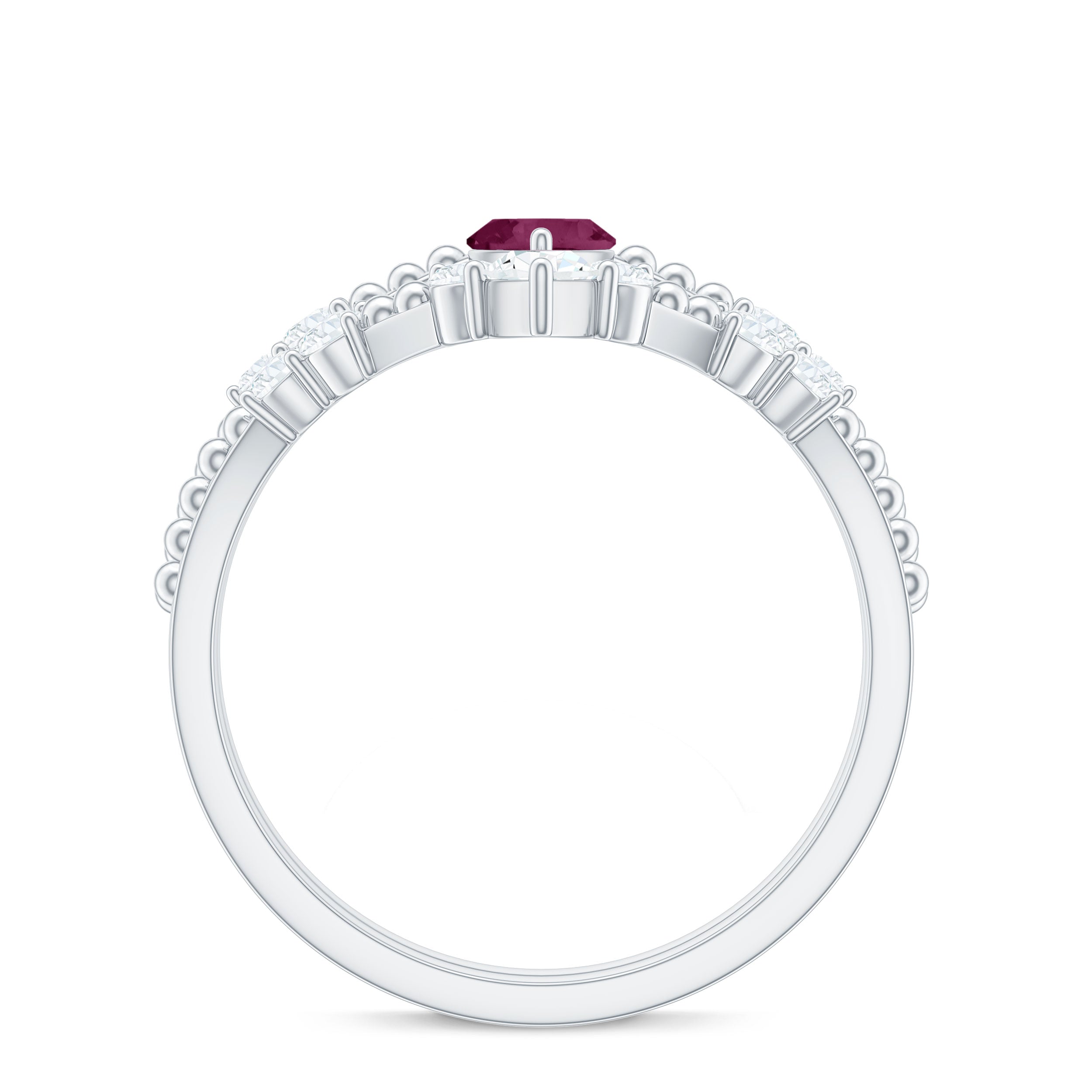 Natural Rhodolite Ring Set with Moissanite in Prong Setting Rhodolite - ( AAA ) - Quality - Rosec Jewels