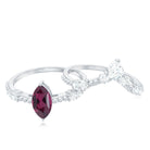 Natural Rhodolite Ring Set with Moissanite in Prong Setting Rhodolite - ( AAA ) - Quality - Rosec Jewels