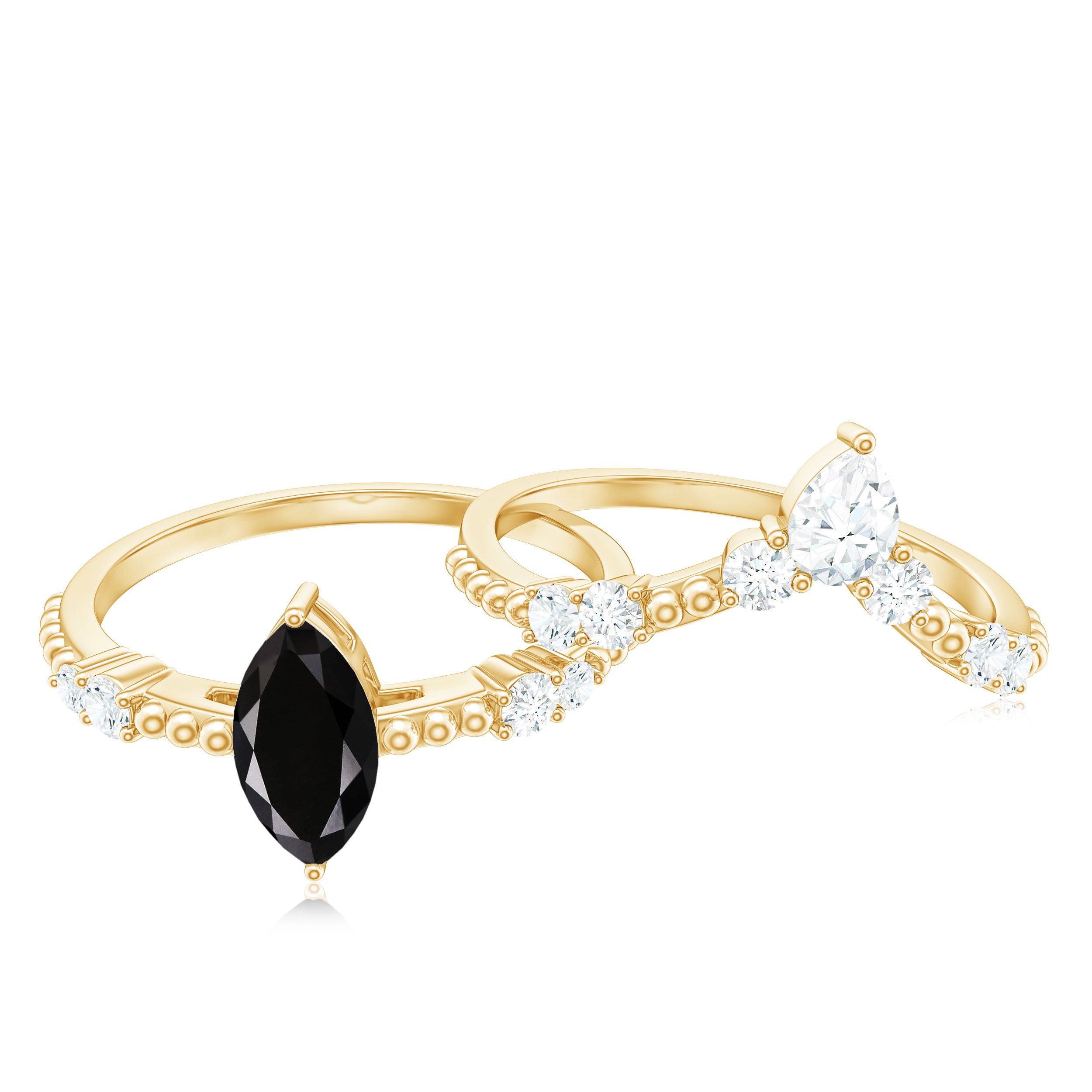 Black Onyx and Moissanite Solitaire Ring Set in Prong Setting Black Onyx - ( AAA ) - Quality - Rosec Jewels