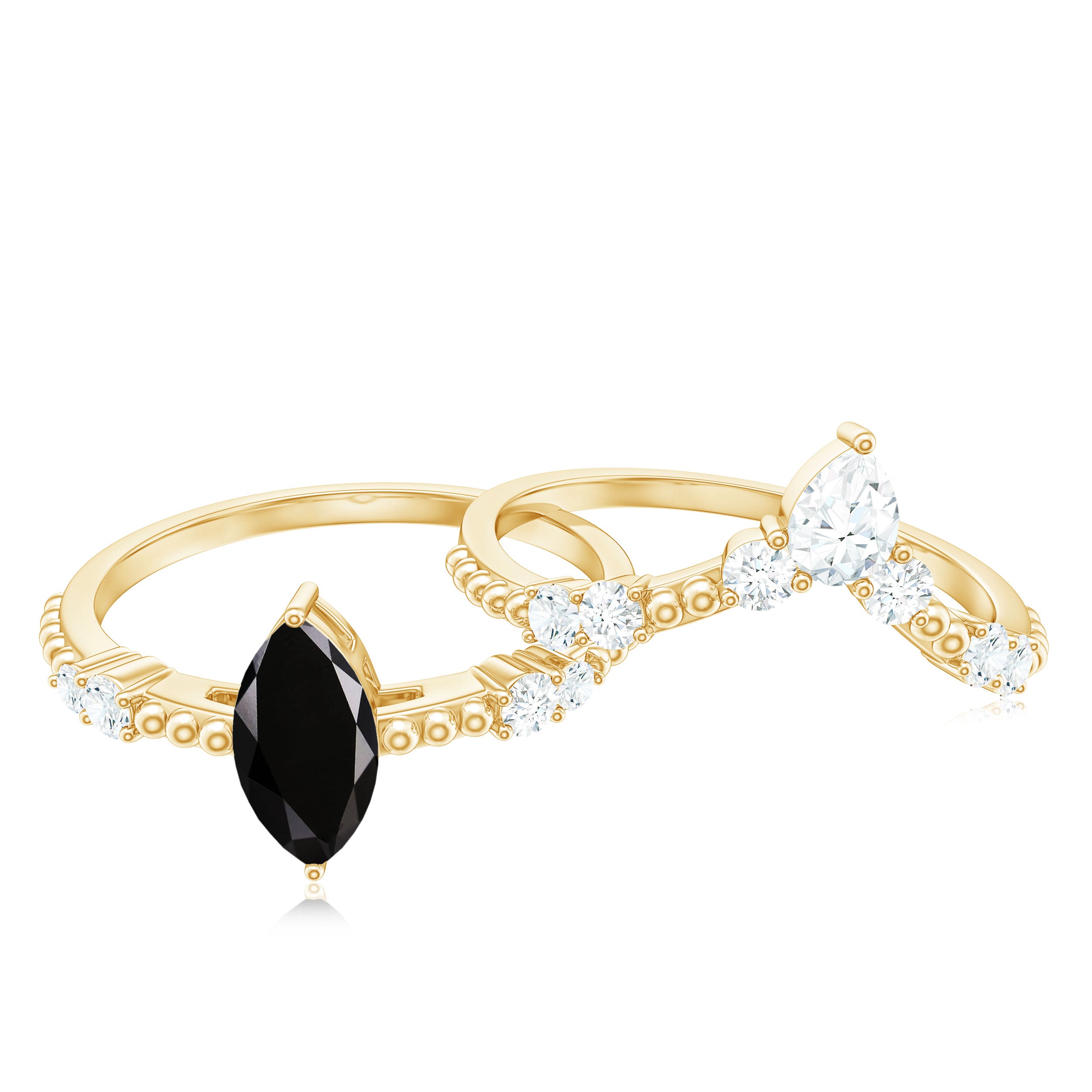 Black Spinel and Moissanite Solitaire Ring Set Black Spinel - ( AAA ) - Quality - Rosec Jewels