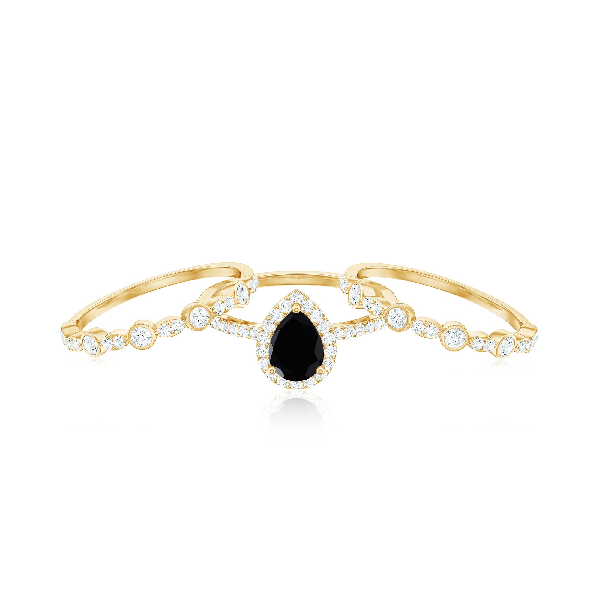 Pear Cut Black Spinel Bridal Trio Ring Set with Moissanite Band Black Spinel - ( AAA ) - Quality - Rosec Jewels