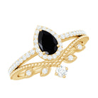 Black Diamond Vintage Teardrop Wedding Ring Set with Moissanite Black Diamond - ( AAA ) - Quality - Rosec Jewels