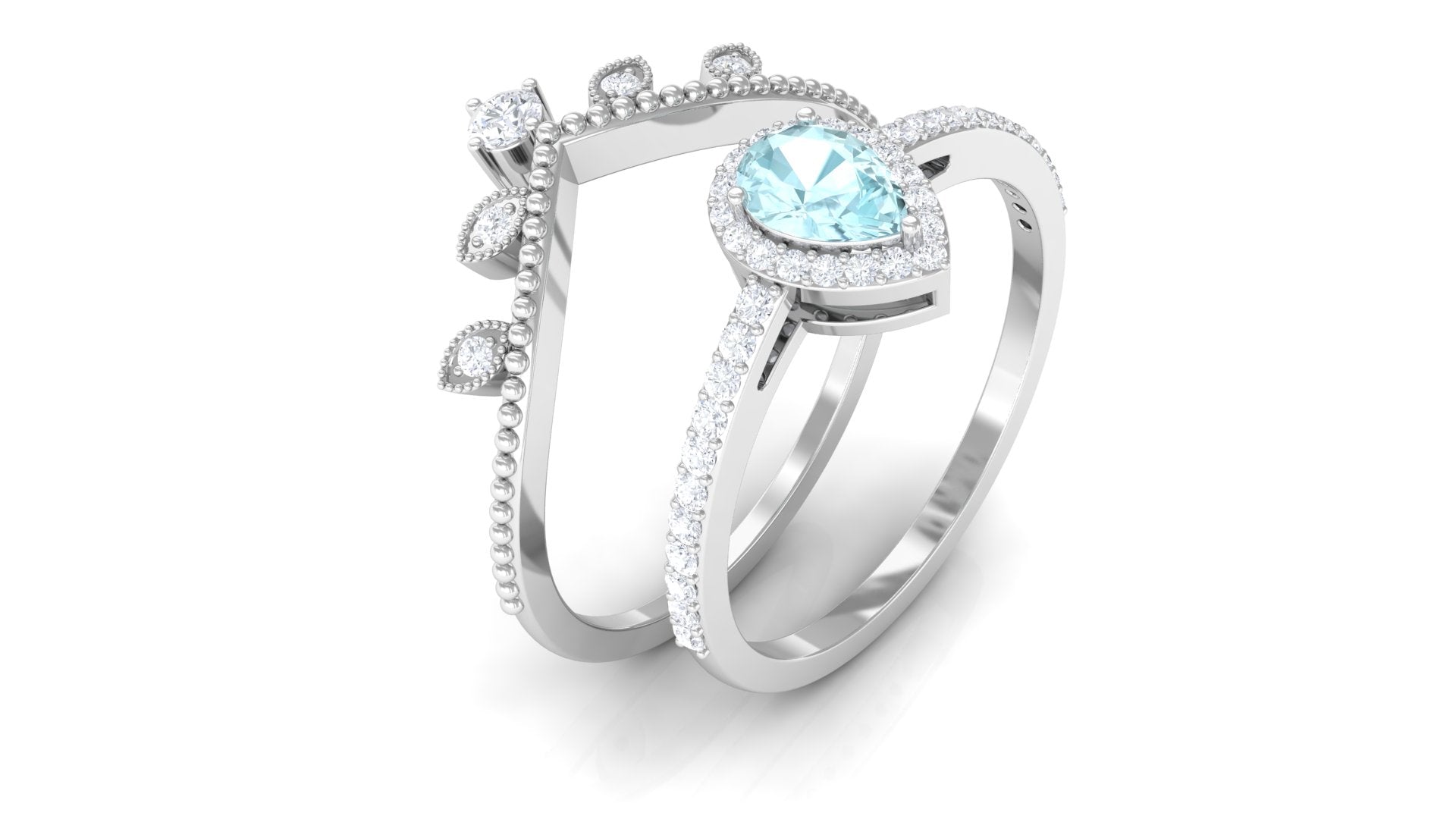 1.25 CT Vintage Inspired Sky Blue Topaz Teardrop Ring Set with Diamond Sky Blue Topaz - ( AAA ) - Quality - Rosec Jewels