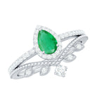 Emerald Vintage Teardrop Wedding Ring Set with Diamond Emerald - ( AAA ) - Quality - Rosec Jewels