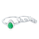 Emerald Vintage Teardrop Wedding Ring Set with Diamond Emerald - ( AAA ) - Quality - Rosec Jewels