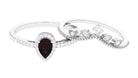 Garnet Vintage Teardrop Wedding Ring Set with Diamond Garnet - ( AAA ) - Quality - Rosec Jewels