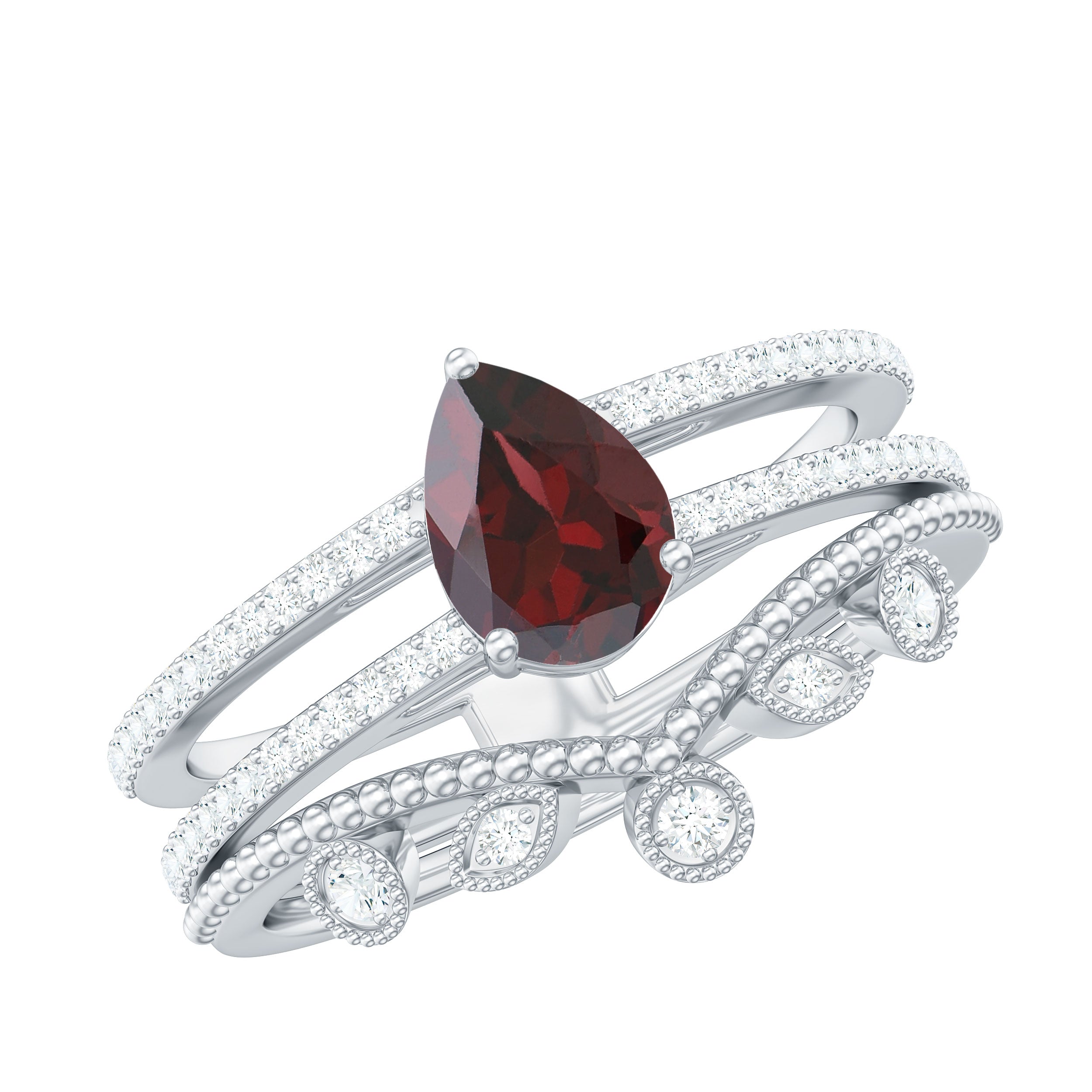 Pear Cut Natural Garnet and Diamond Wedding Ring Set Garnet - ( AAA ) - Quality - Rosec Jewels