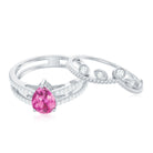 Pear Cut Real Pink Tourmaline and Moissanite Wedding Ring Set Pink Tourmaline - ( AAA ) - Quality - Rosec Jewels