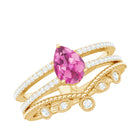 Pear Cut Real Pink Tourmaline and Moissanite Wedding Ring Set Pink Tourmaline - ( AAA ) - Quality - Rosec Jewels