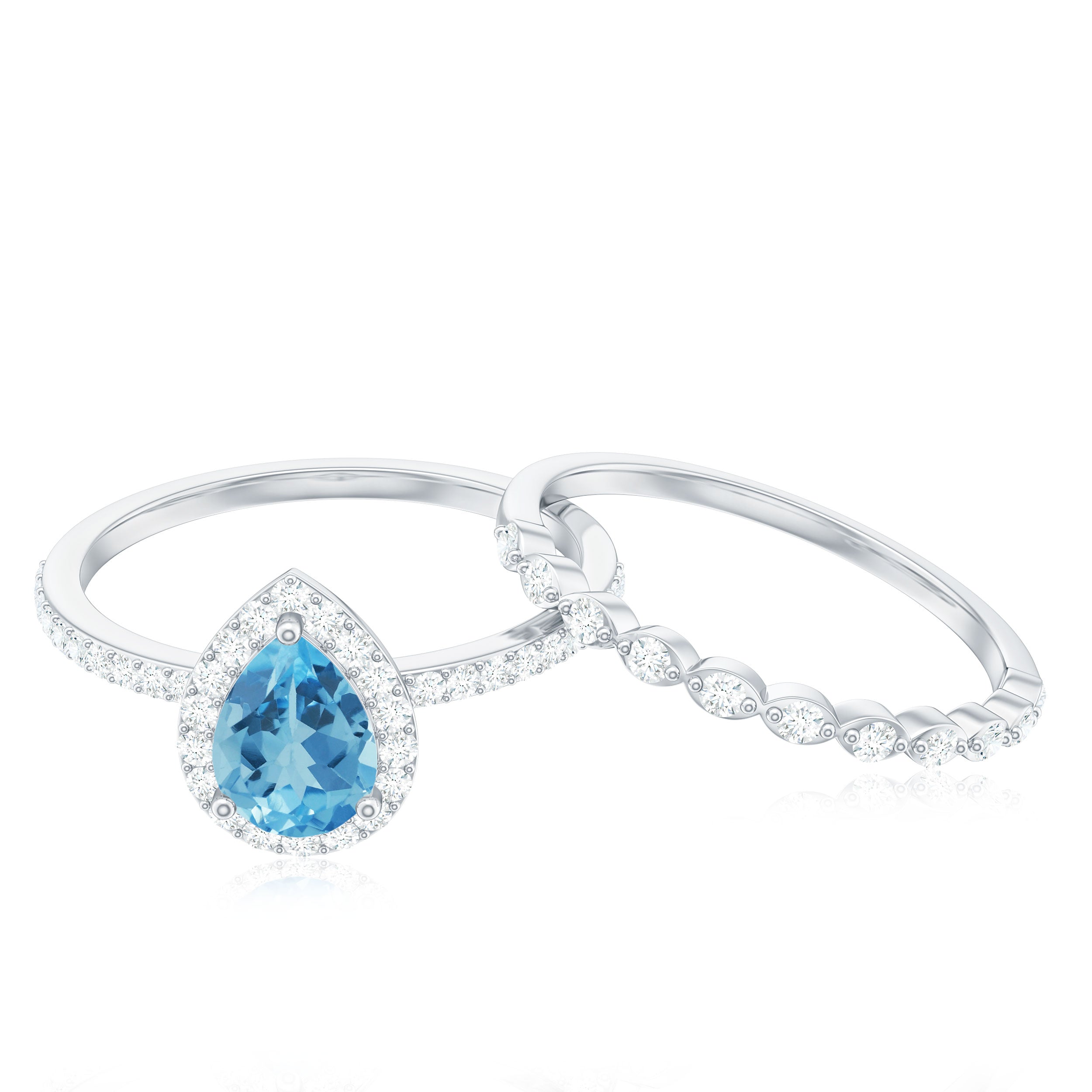 Teardrop Swiss Blue Topaz Bridal Ring Set with Diamond Swiss Blue Topaz - ( AAA ) - Quality - Rosec Jewels