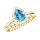 Teardrop Swiss Blue Topaz Bridal Ring Set with Diamond Swiss Blue Topaz - ( AAA ) - Quality - Rosec Jewels