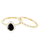 Teardrop Black Onyx Bridal Ring Set with Diamond Black Onyx - ( AAA ) - Quality - Rosec Jewels