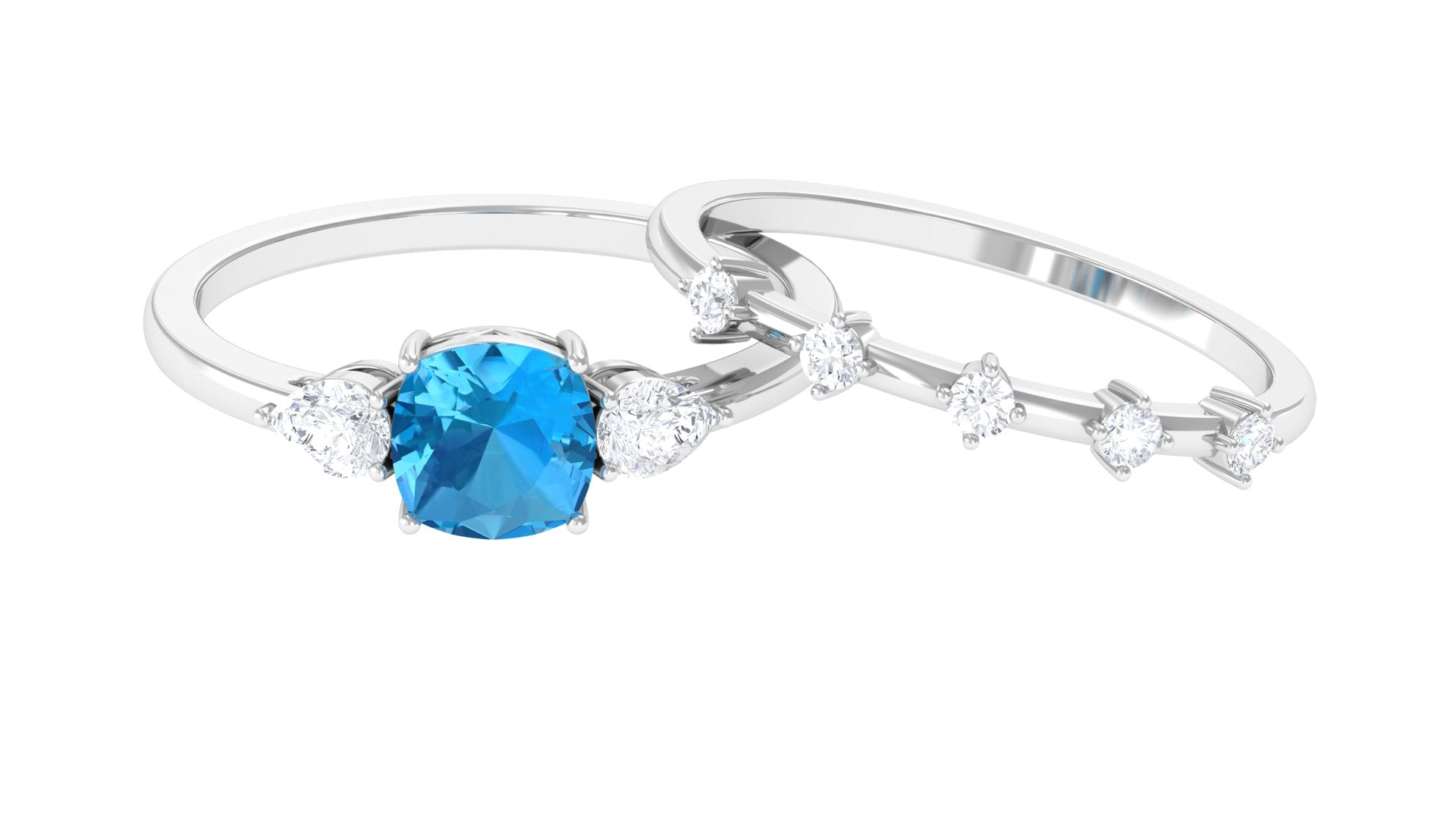 Natural Swiss Blue Topaz Ring Set with Moissanite Swiss Blue Topaz - ( AAA ) - Quality - Rosec Jewels