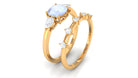 Cushion Cut Moonstone Ring Set with Moissanite Moonstone - ( AAA ) - Quality - Rosec Jewels