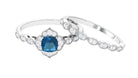 London Blue Topaz Flower Ring Set with Diamond and Beaded London Blue Topaz - ( AAA ) - Quality - Rosec Jewels