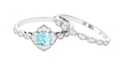 1 CT Sky Blue Topaz Flower Beaded Ring Set with Diamond Sky Blue Topaz - ( AAA ) - Quality - Rosec Jewels