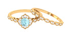 1 CT Sky Blue Topaz Flower Beaded Ring Set with Diamond Sky Blue Topaz - ( AAA ) - Quality - Rosec Jewels