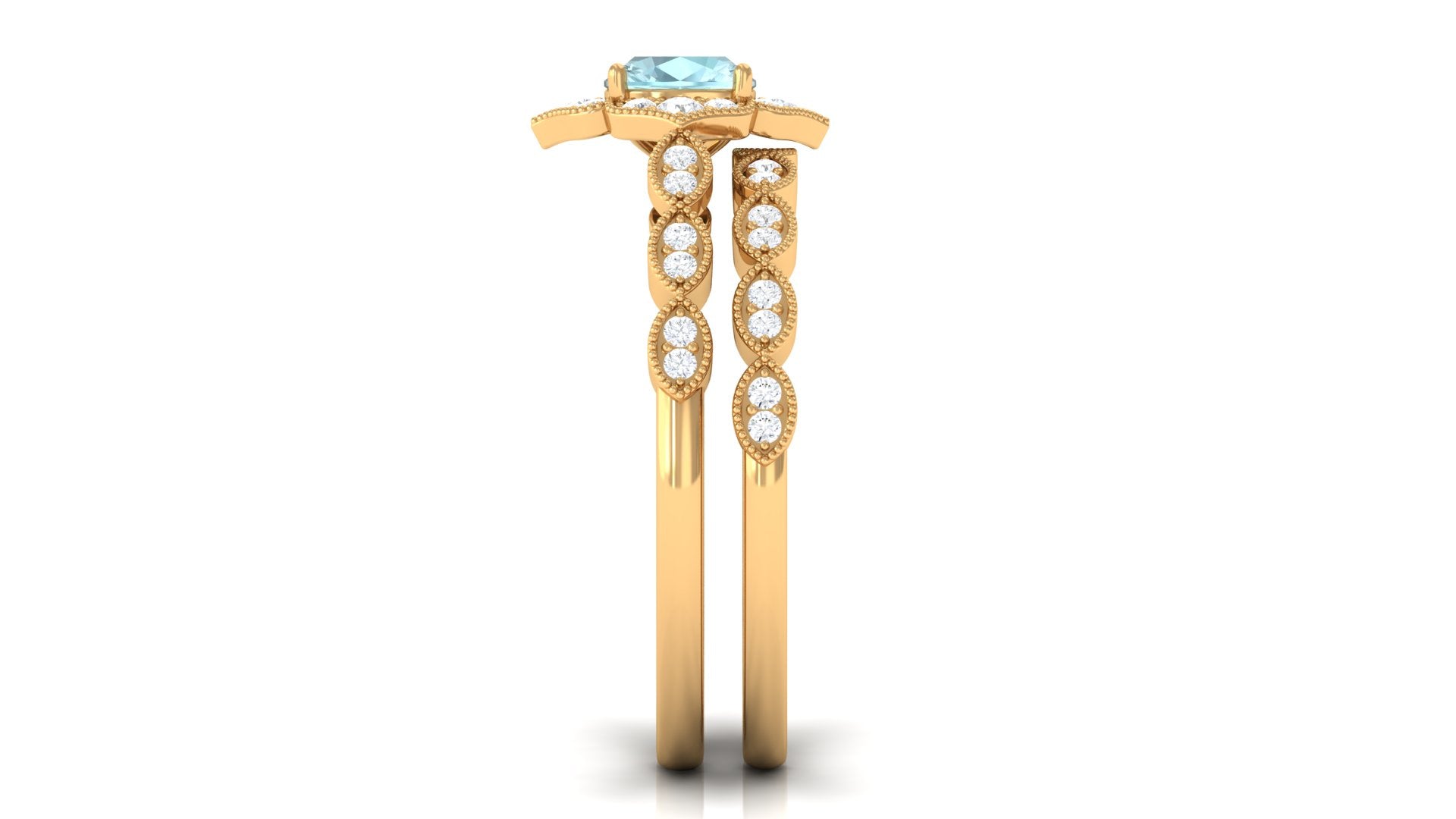 1 CT Sky Blue Topaz Flower Beaded Ring Set with Diamond Sky Blue Topaz - ( AAA ) - Quality - Rosec Jewels