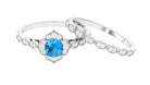 Swiss Blue Topaz Flower Ring Set with Diamond Swiss Blue Topaz - ( AAA ) - Quality - Rosec Jewels