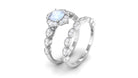 Moonstone Flower Ring Set with Diamond Moonstone - ( AAA ) - Quality - Rosec Jewels