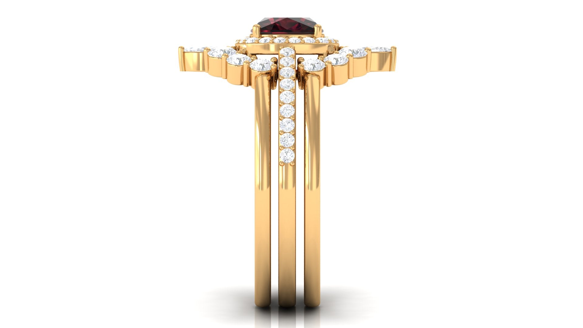 Cushion Cut Garnet Ring Set with Moissanite Garnet - ( AAA ) - Quality - Rosec Jewels