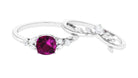 1.75 CT Rhodolite and Diamond Ring Set with Leaf Motif Rhodolite - ( AAA ) - Quality - Rosec Jewels