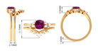 1.75 CT Rhodolite and Diamond Ring Set with Leaf Motif Rhodolite - ( AAA ) - Quality - Rosec Jewels