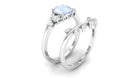 Moonstone and Diamond Ring Set with Leaf Motif Moonstone - ( AAA ) - Quality - Rosec Jewels