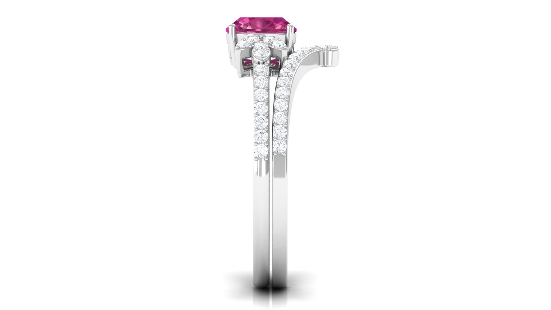 Cushion Cut Pink Tourmaline and Diamond Bridal Ring Set Pink Tourmaline - ( AAA ) - Quality - Rosec Jewels