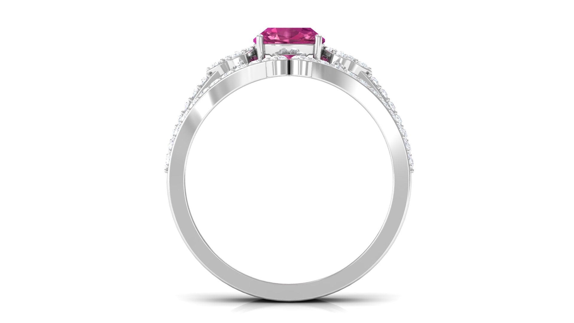 Cushion Cut Pink Tourmaline and Diamond Bridal Ring Set Pink Tourmaline - ( AAA ) - Quality - Rosec Jewels