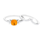 Cushion Cut Fire Opal and Diamond Bridal Ring Set Fire Opal - ( AAA ) - Quality - Rosec Jewels