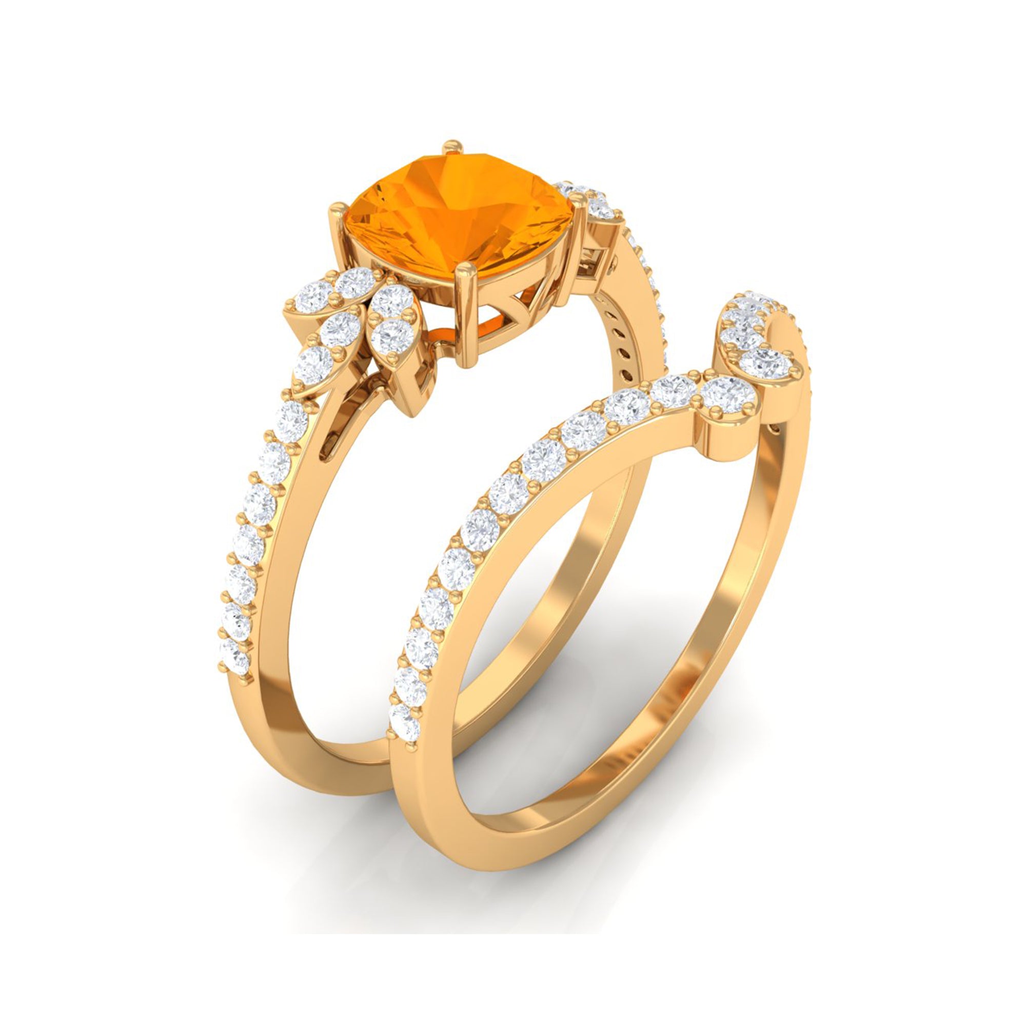 Cushion Cut Fire Opal and Diamond Bridal Ring Set Fire Opal - ( AAA ) - Quality - Rosec Jewels