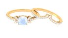 Cushion Cut Moonstone and Diamond Bridal Ring Set Moonstone - ( AAA ) - Quality - Rosec Jewels