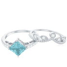 1.25 CT Princess Cut Sky Blue Topaz Vintage Ring Set with Diamond Sky Blue Topaz - ( AAA ) - Quality - Rosec Jewels