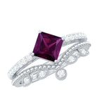 1.25 CT Princess Cut Rhodolite Vintage Solitaire Ring Set with Diamond Rhodolite - ( AAA ) - Quality - Rosec Jewels