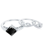 1 CT Princess Cut Black Onyx Vintage Ring Set with Diamond Black Onyx - ( AAA ) - Quality - Rosec Jewels