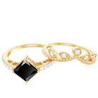 1 CT Princess Cut Black Onyx Vintage Ring Set with Diamond Black Onyx - ( AAA ) - Quality - Rosec Jewels