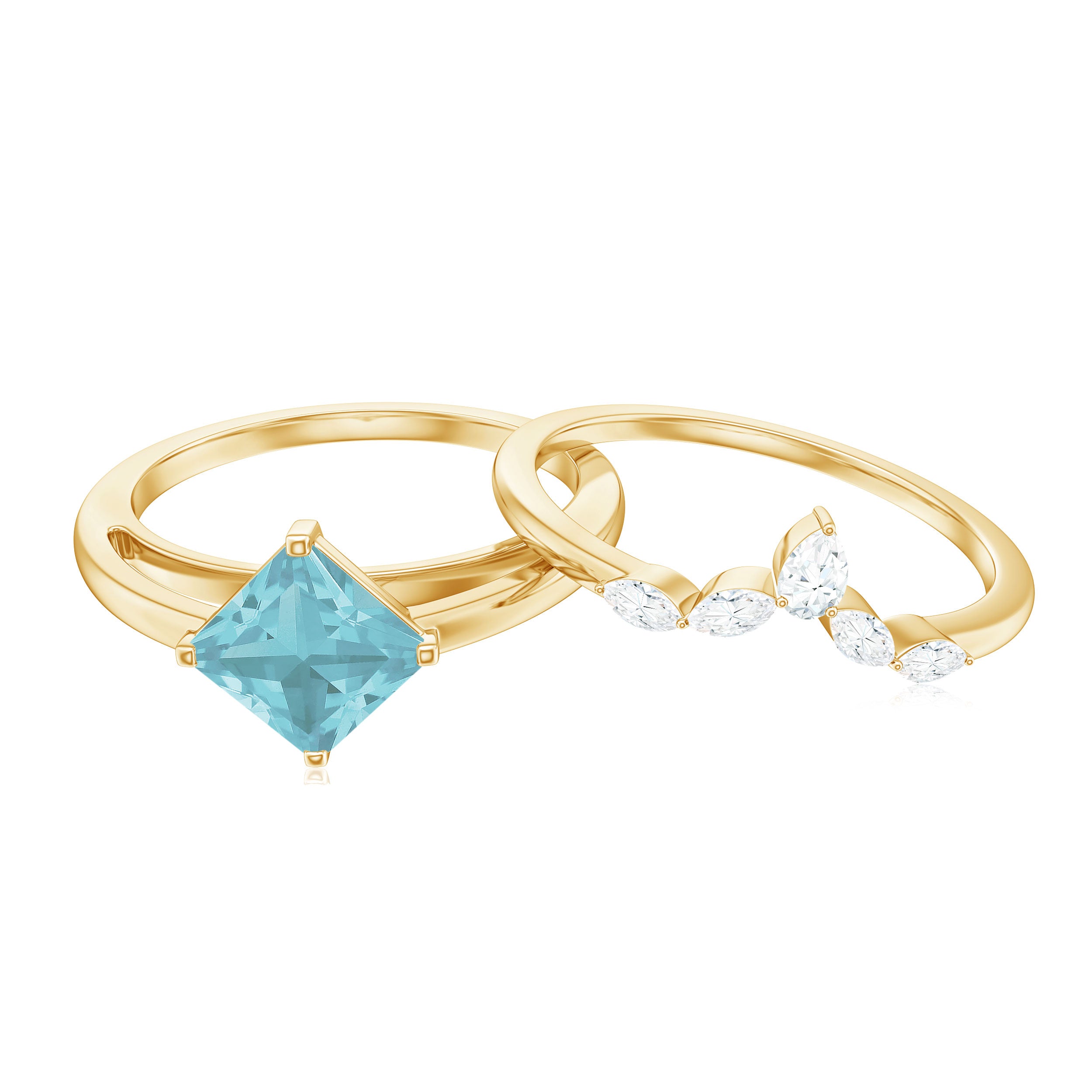 1 CT Princess Cut Sky Blue Topaz and Diamond Solitaire Ring Set Sky Blue Topaz - ( AAA ) - Quality - Rosec Jewels