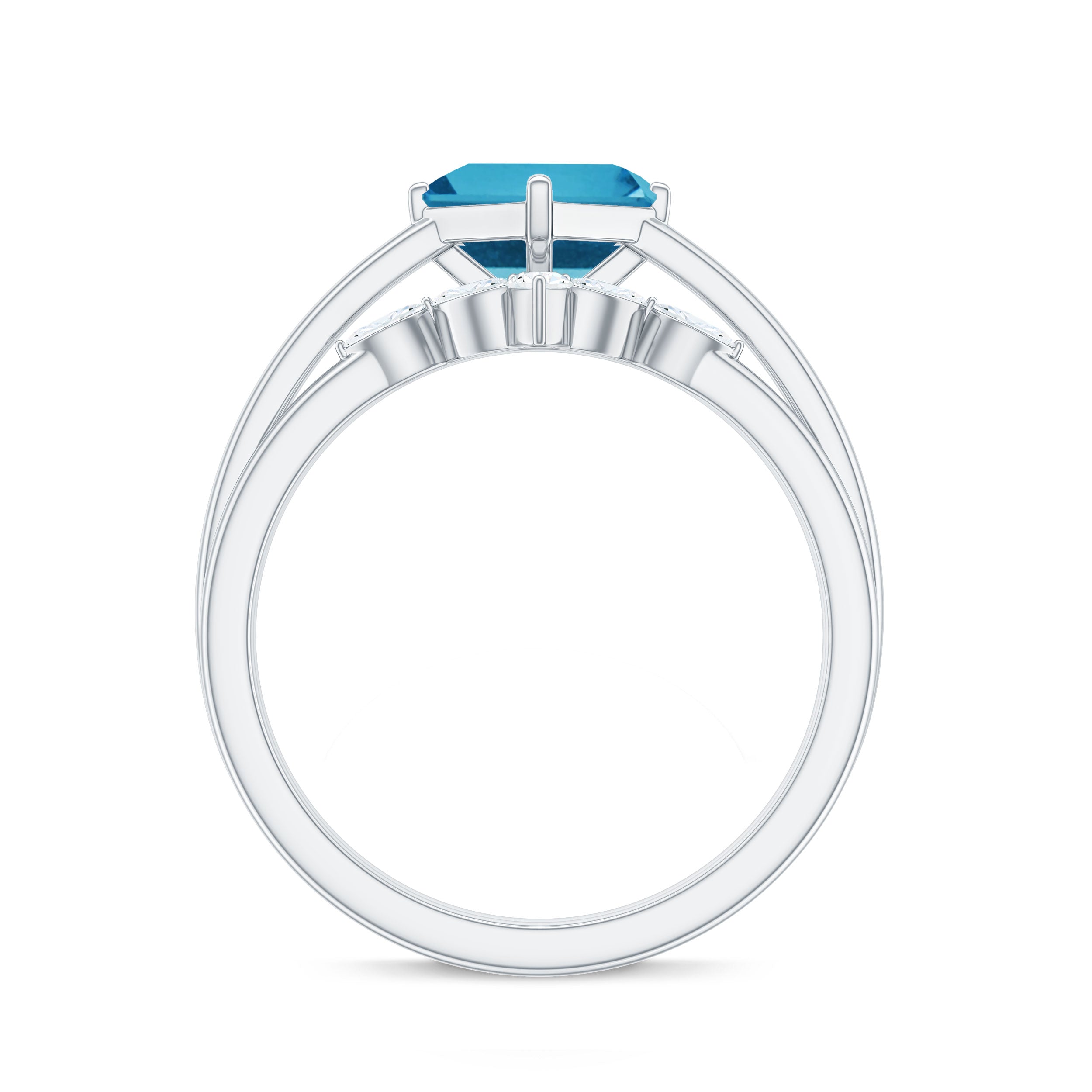 Princess Cut Swiss Blue Topaz Solitaire Ring Set with Diamond Swiss Blue Topaz - ( AAA ) - Quality - Rosec Jewels